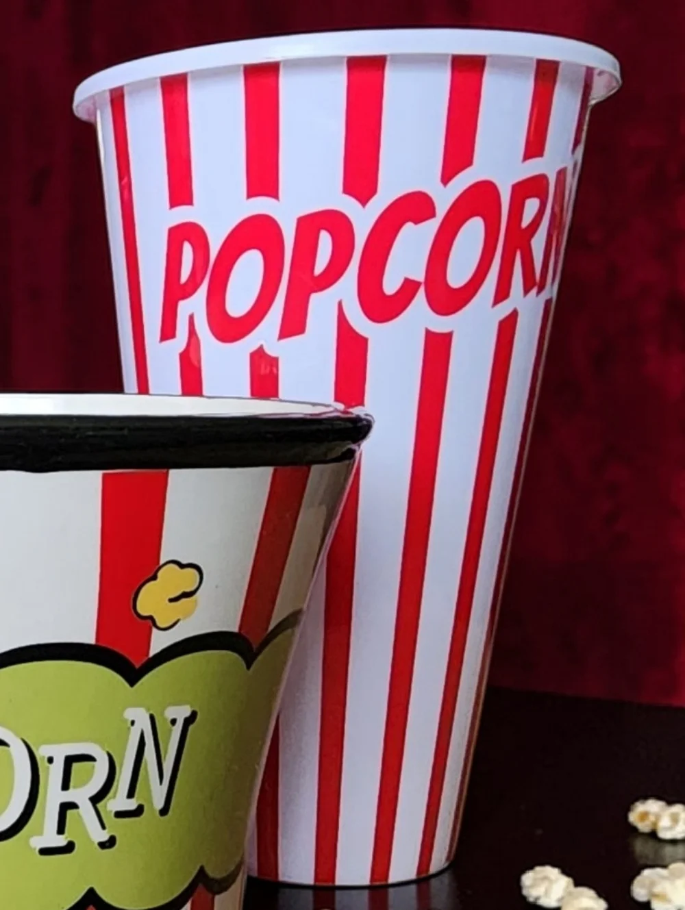Red and White Striped Popcorn Cups & Tub